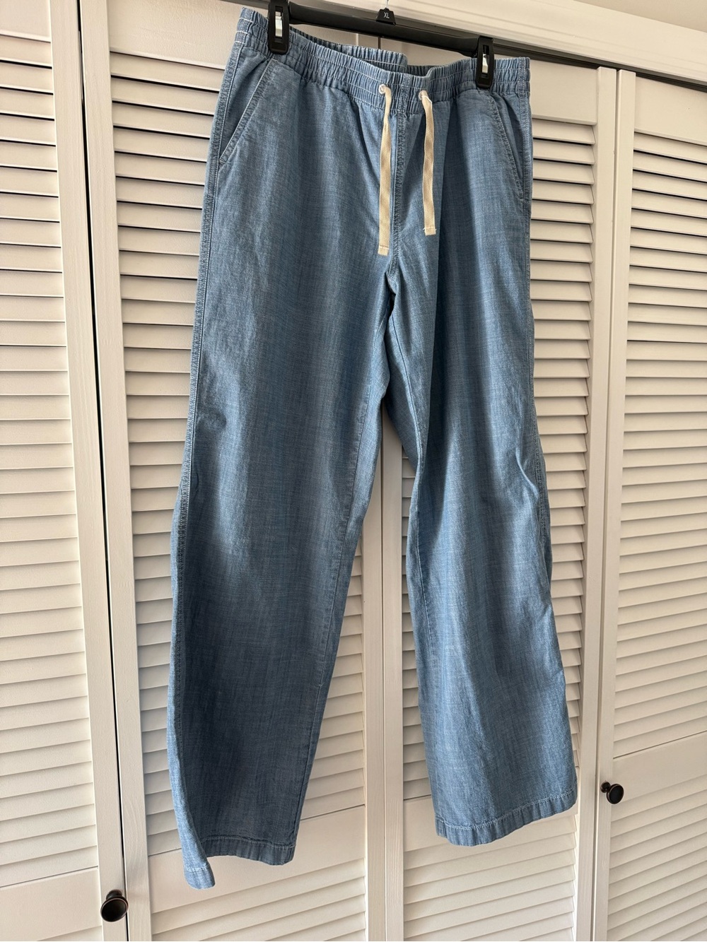 L.L. Bean lakewashed pull-on chinos, mid-rise wide-leg chambray in 16, Med Tall